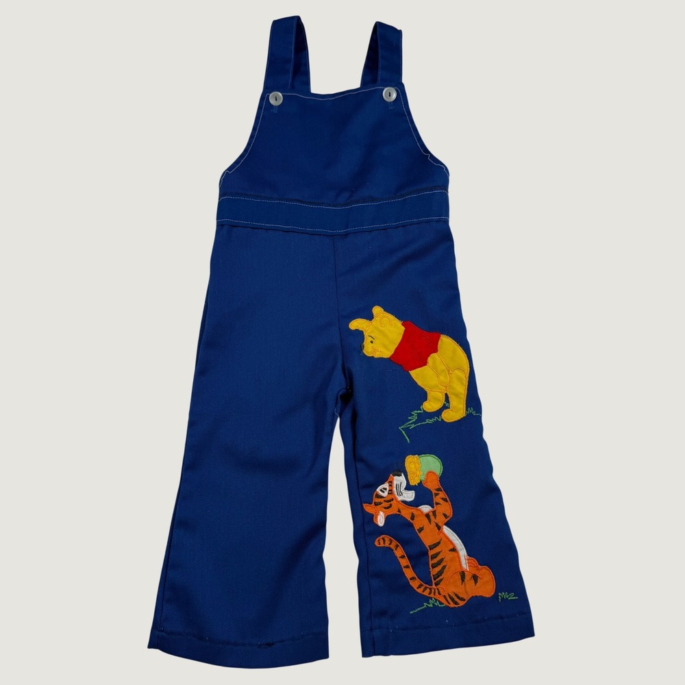 Vintage 70s Handmade Winnie the Pooh Tigger Blue Bib Overalls Kids